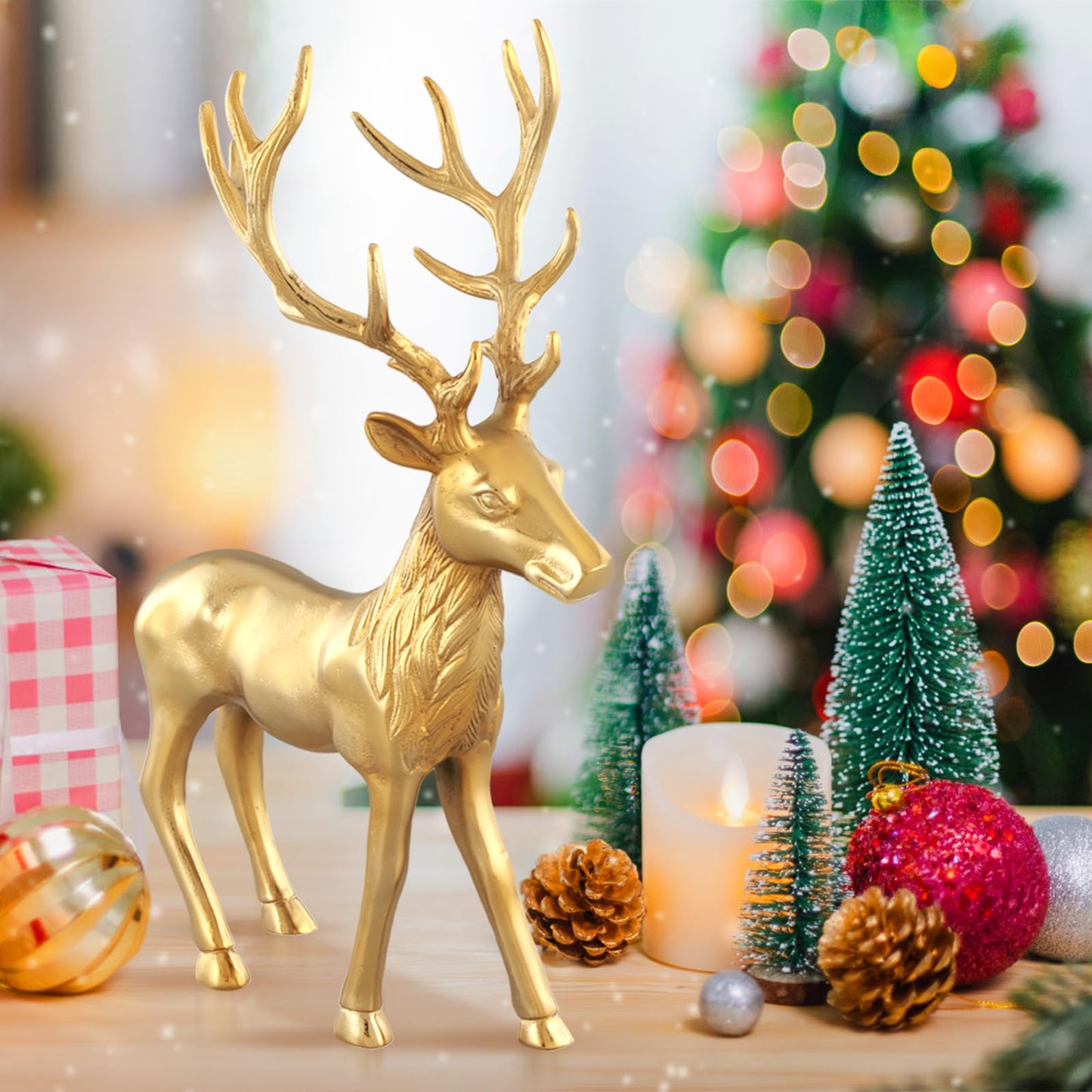 Tangkula Standing Reindeer Statue, Aluminum Deer Sculpture for Indoors, Christmas Reindeer Decor Statue for Home Office Shop School