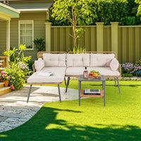 Tangkula 3 Pieces Corner Patio Furniture Set, PE Rattan L-Shaped Cushioned Sofa Set with Small Coffee Table