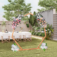 Tangkula 7FT Wedding Arch Heptagon Wooden Arch for Wedding Ceremony