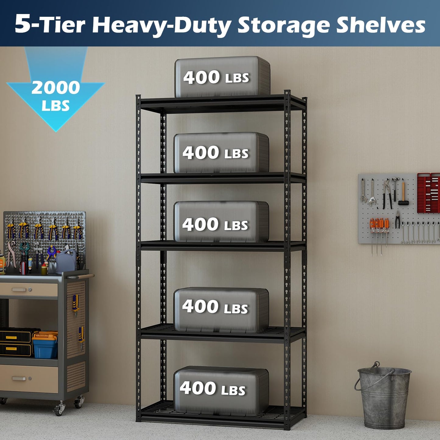 Tangkula 5-Tier Metal Garage Shelving Units with 2000 LBS Capacity (1/2/3/4)