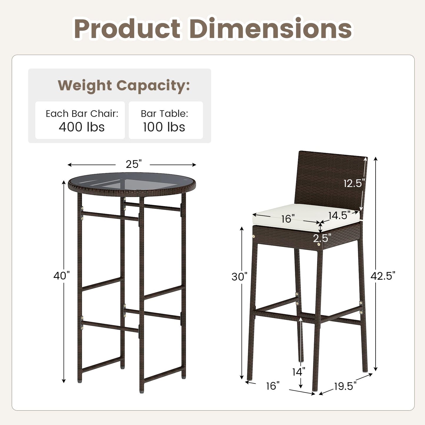 Tangkula 3 Piece Outdoor Bar Set for Porch