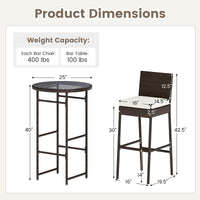 Tangkula 3 Piece Outdoor Bar Set for Porch