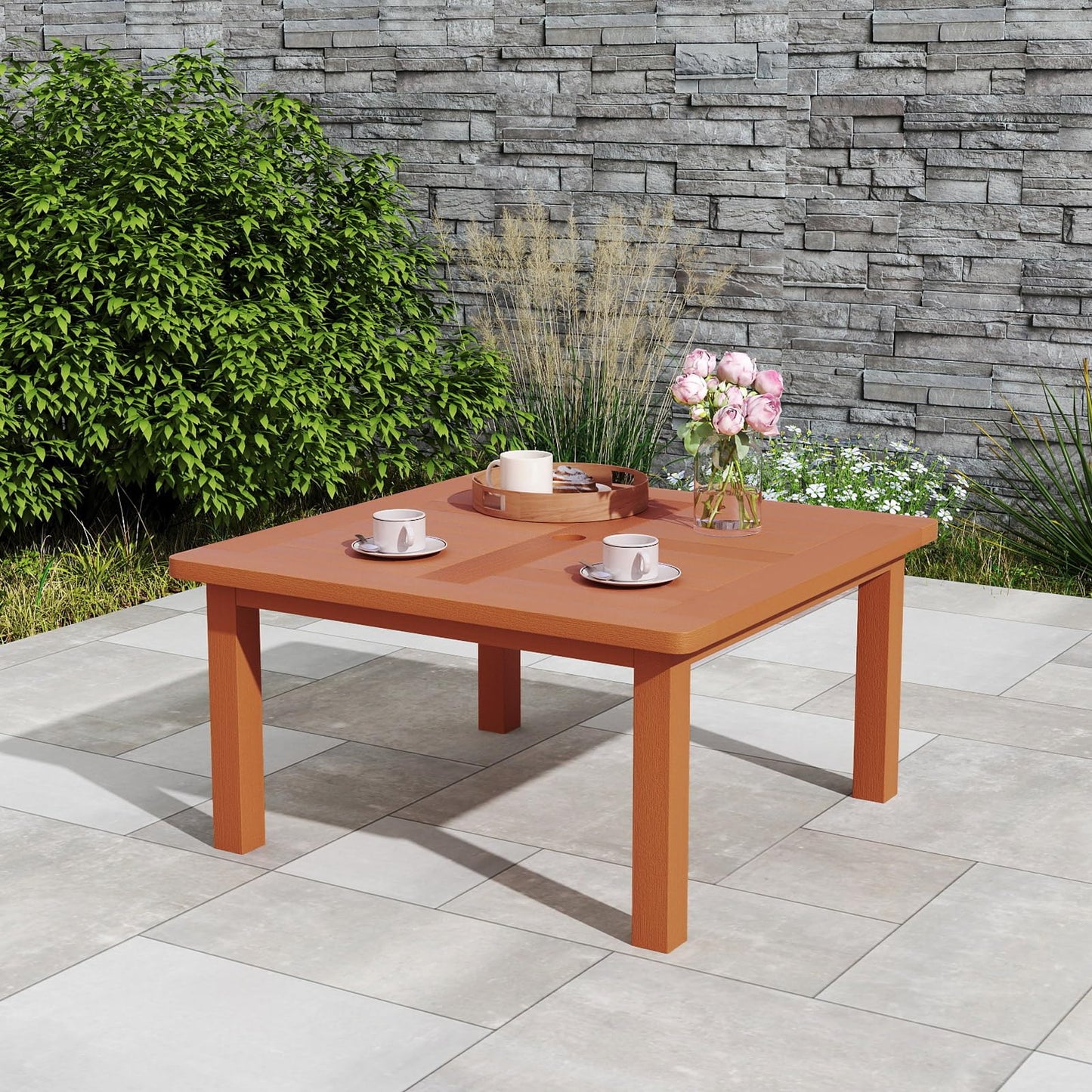 Tangkula Patio Coffee Table with Umbrella Hole