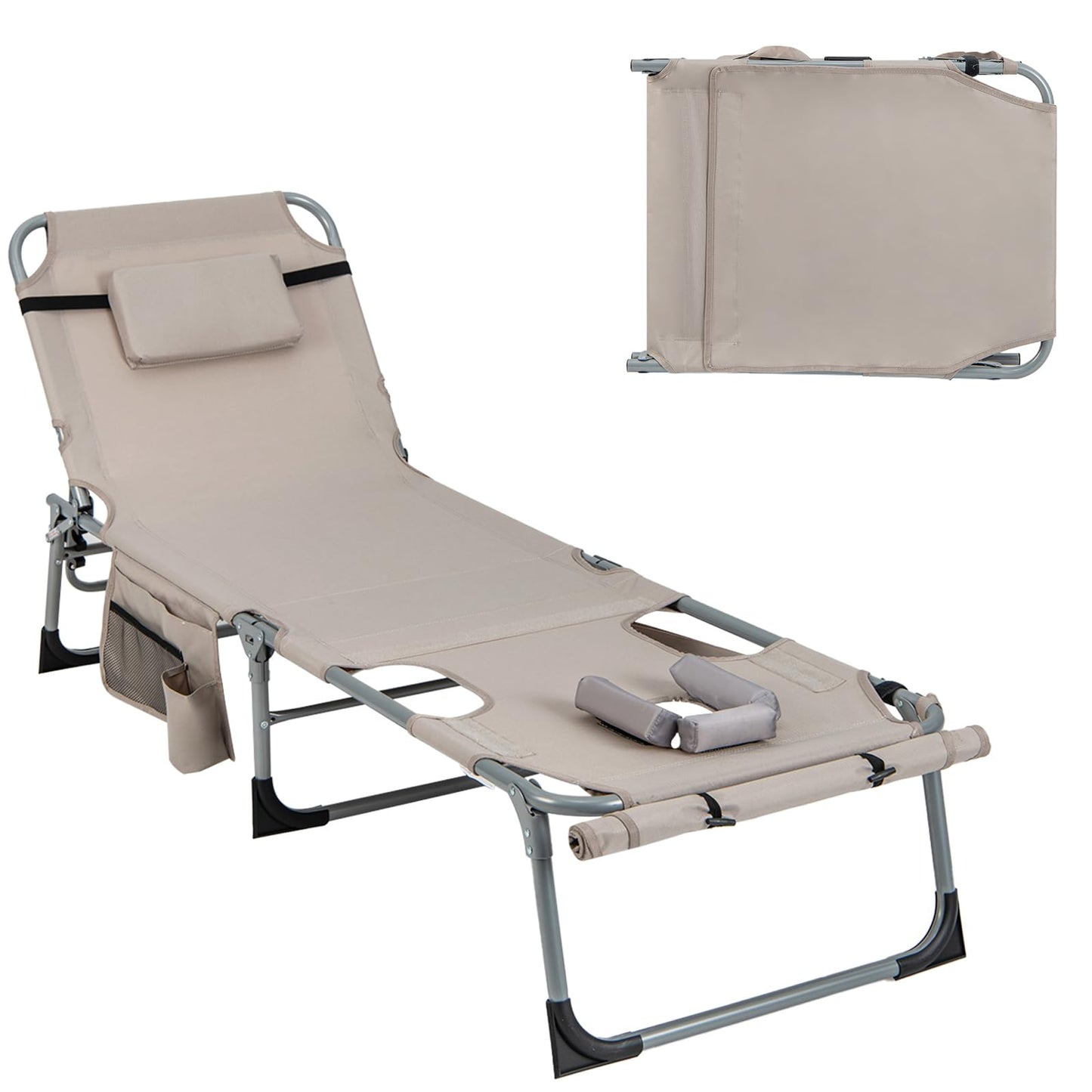 Tangkula Tanning Chair, Outdoor Folding Beach Lounge Chair with Face Hole