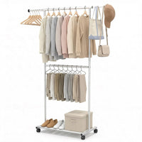 Tangkula Double Rolling Clothes Rack with Wheels