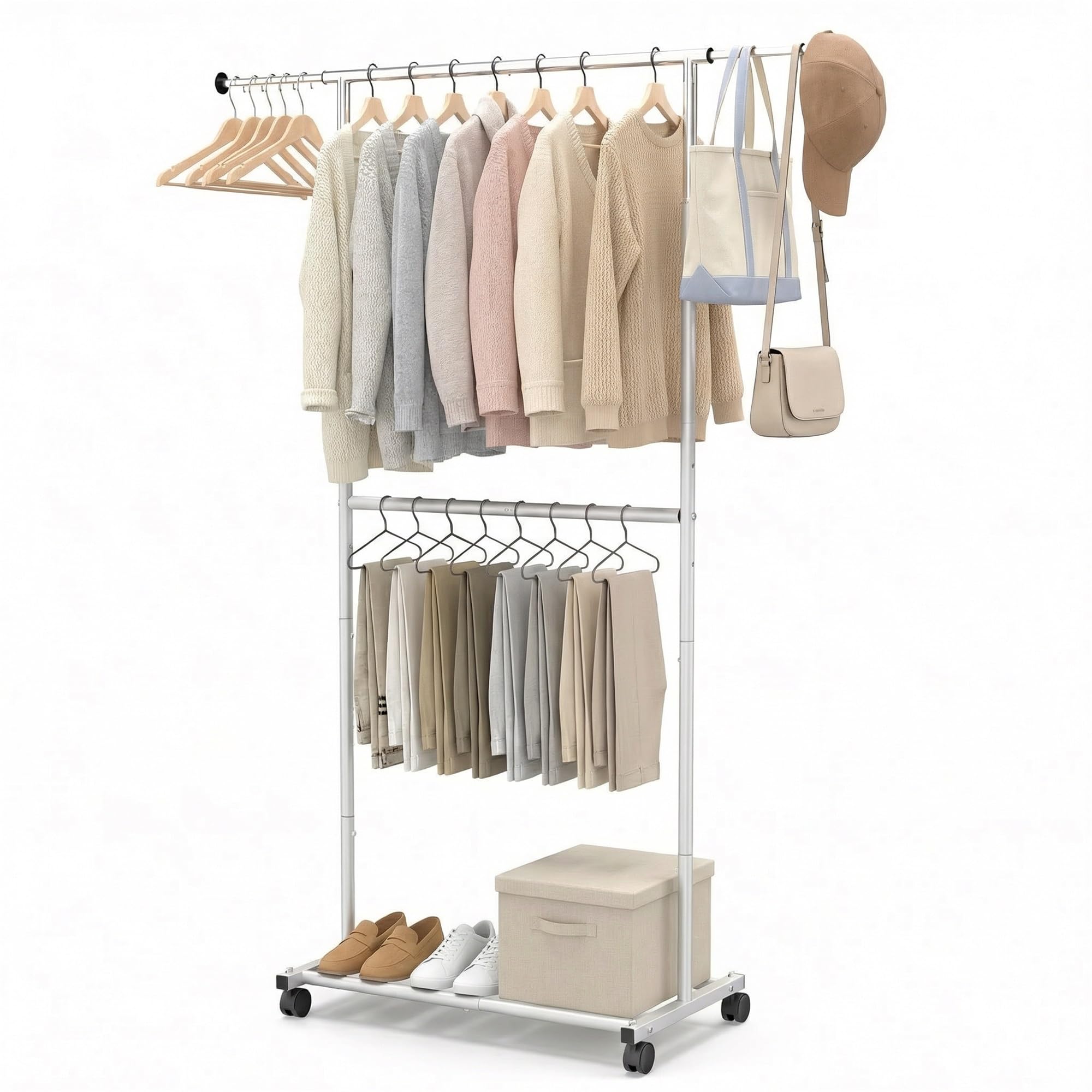 Tangkula Double Rolling Clothes Rack with Wheels