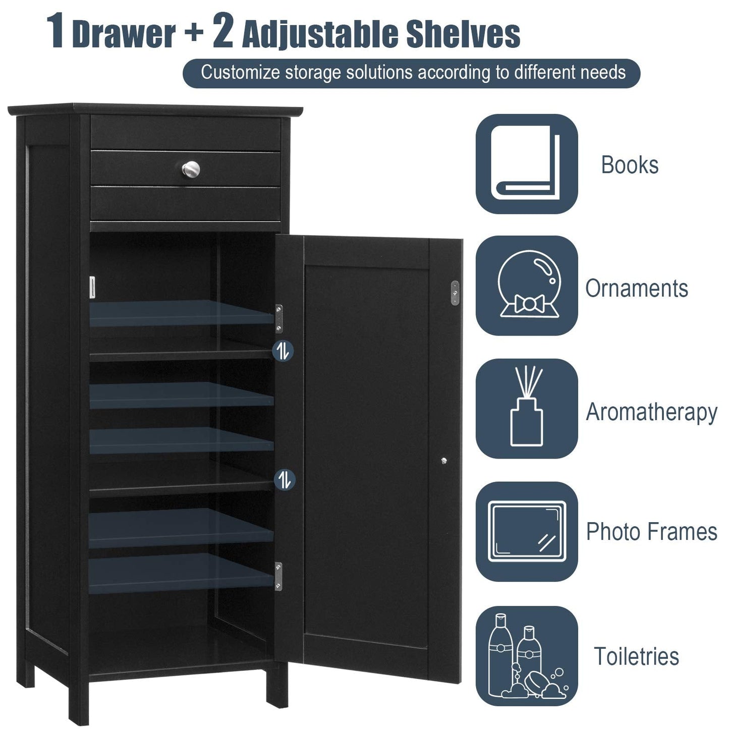 Bathroom Floor Cabinet, Wooden Side Storage Organizer Unit