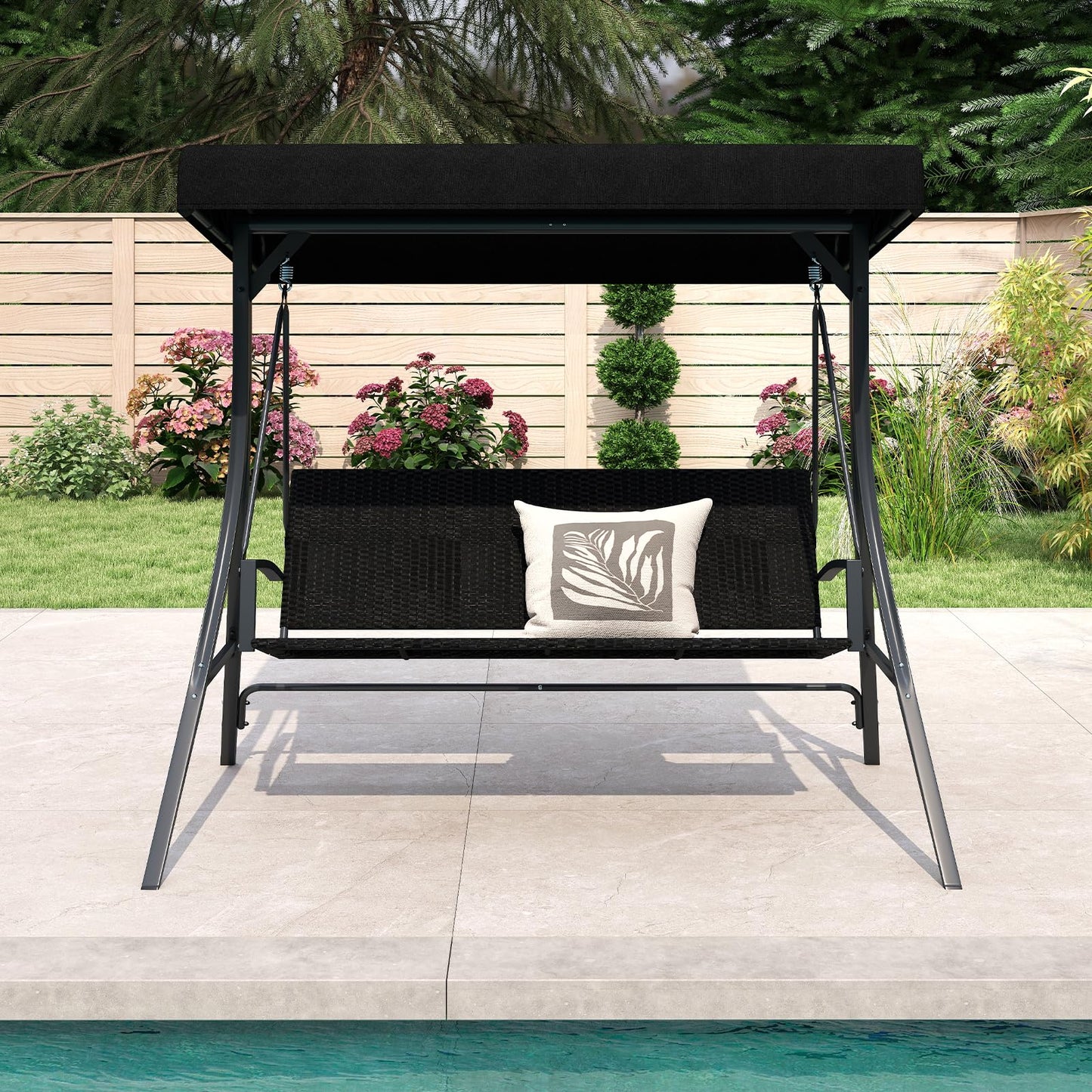 Tangkula 3 Person Wicker Porch Swing for Backyard