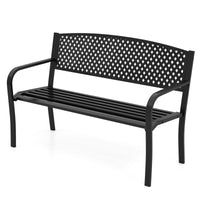 Tangkula 50 Inches Garden Bench with Patterned Backrest and Curved Armrests