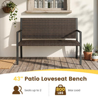 Tangkula 2-Person Wicker Outdoor Bench with Soft Sponge Seat