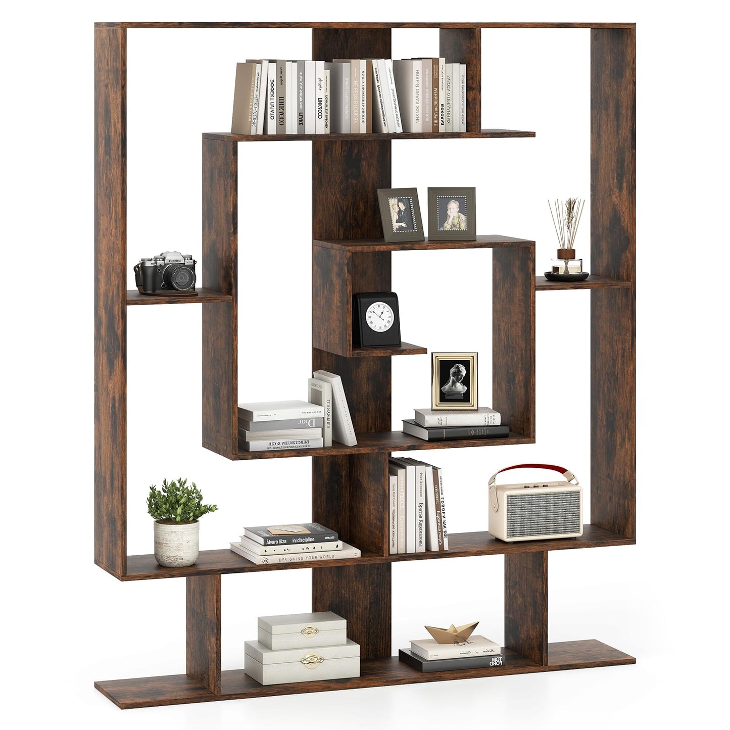Tangkula Irregular Wooden Bookshelf Geometric Bookcase