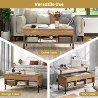 Tangkula Lift Top Coffee Table with Metal Legs, Rising Center Table w/Hidden Compartment & 3 Open Cubbies