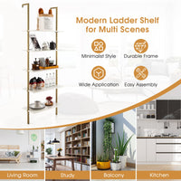 Tangkula 5-Tier Bookshelf Modern Wall Mounted Ladder Shelf