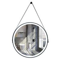 Tangkula 60CM Round LED Bathroom Mirror with Leather Strap