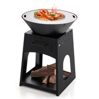 Tangkula Outdoor Fire Pit with Storage, Patio Wood Burning Fireplace with Grill & Ash Box, Spacious Bottom Storage Compartment