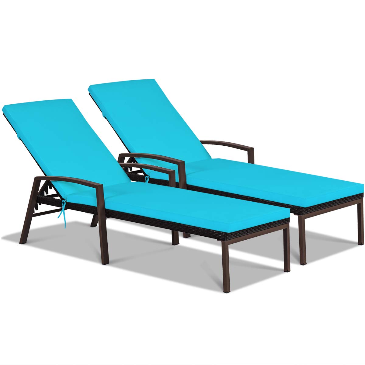 Tangkula Set of 2 Patio Furniture Outdoor Rattan Wicker Lounge Chair Set