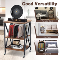 TANGKULA Record Player Stand, 3 Tier Rolling Turntable Stand