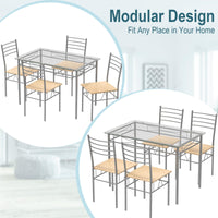 Tangkula Dining Table Set, 5 Pieces Dining Set with Tempered Glass Top Table and 4 Chairs