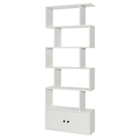 Tangkula S Shaped Bookshelf with Cabinet, 6-Tier Bookcase with Doors, Freestanding Geometric Bookshelves for Living Room