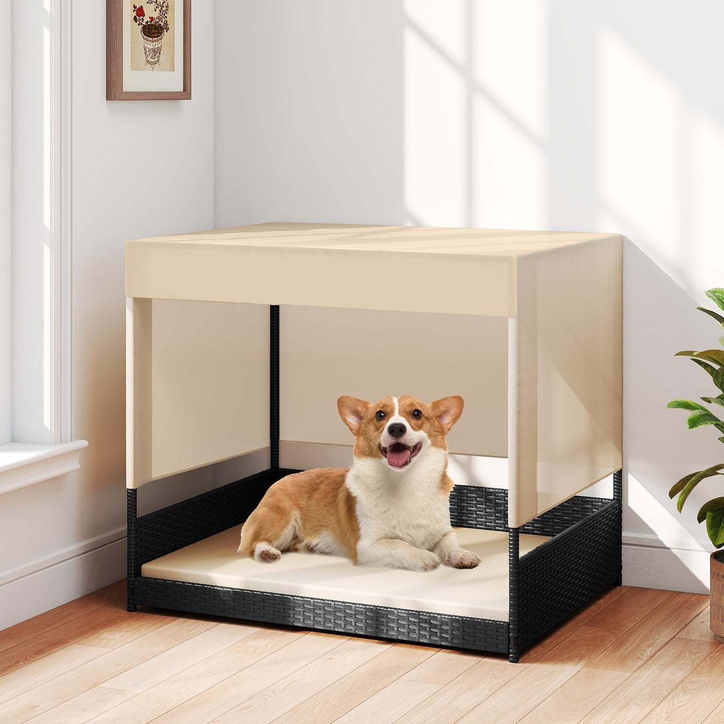 Tangkula Elevated Wicker Dog House for Small to Medium Breeds