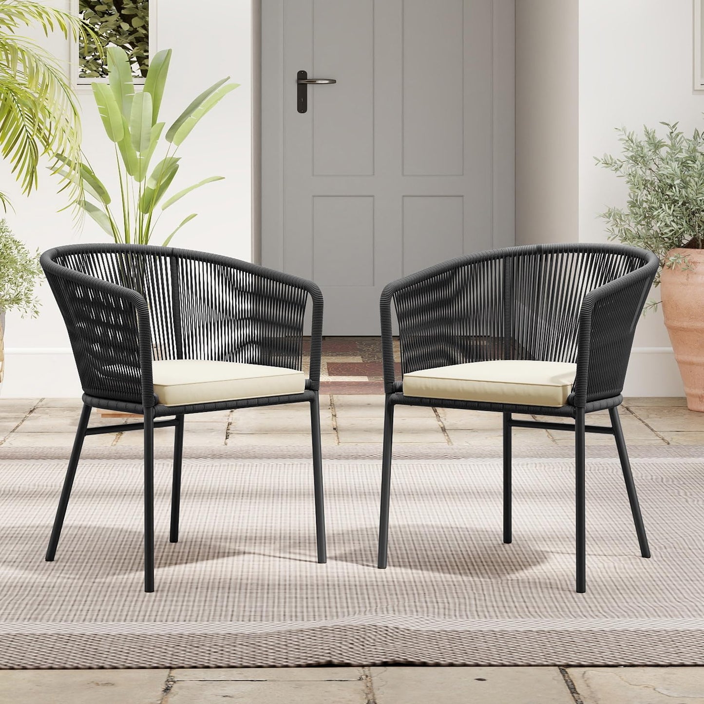 Tangkula Patio Chairs Set of 4 w/Curved Backrest