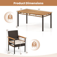 Tangkula Outdoor Acacia Wood Rectangular Table with 1.97” Umbrella Hole and Cushioned Chairs