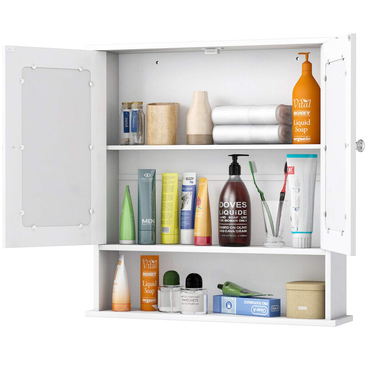 Tangkula Bathroom Cabinet Wall Mounted with Double Mirror Doors