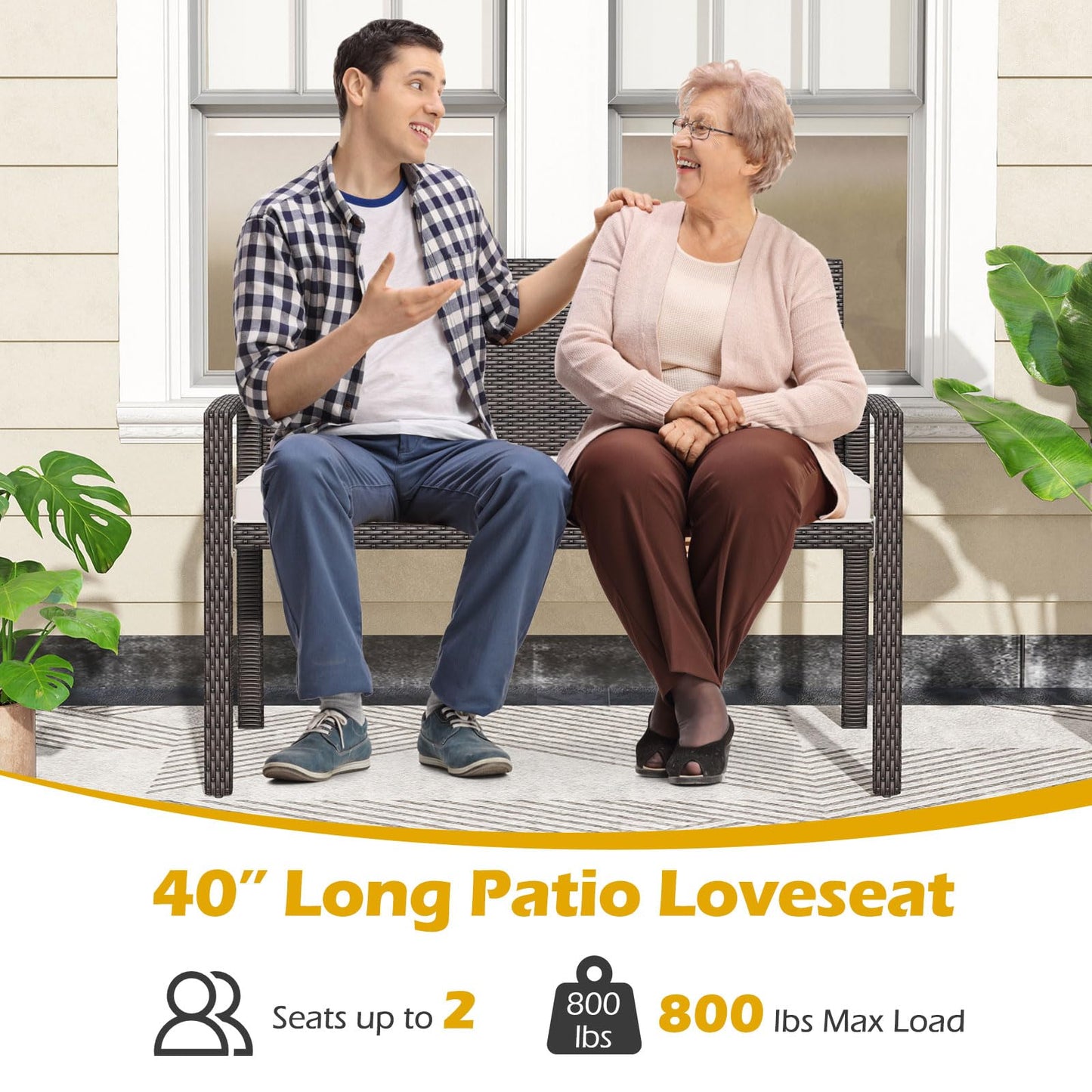 Tangkula Outdoor Rattan Bench 2-Person Patio Loveseat