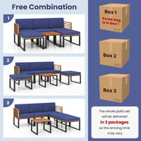 Tangkula 6 Piece Patio Conversation Sofa Set, Acacia Wood Chair Set with Ottomans & Coffee Table