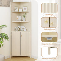 Tangkula Armoire d'angle haute de 173 cm avec 5 étagères et 2 portes cannelées