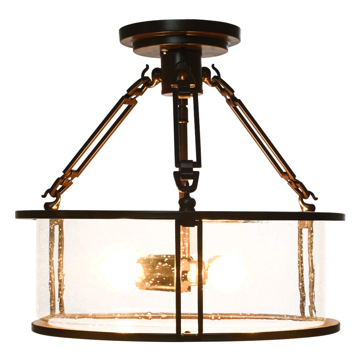 Plafonnier Tangkula Semi Flush Mount, plafonnier 3 lumières avec abat-jour en verre bullé