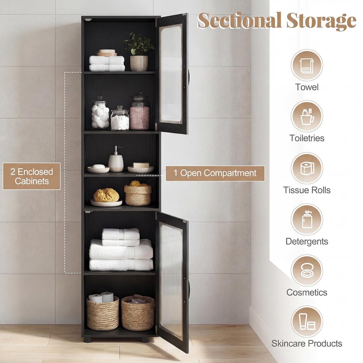 Tangkula 67” Tall Bathroom Cabinet, Slim Floor Storage Cabinet