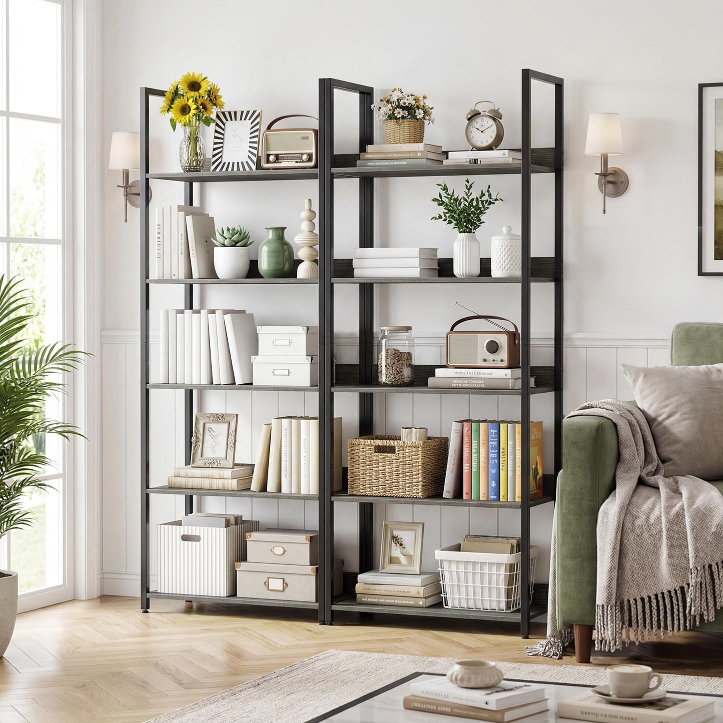 Tangkula 61”H Open Bookcase with Metal Frame