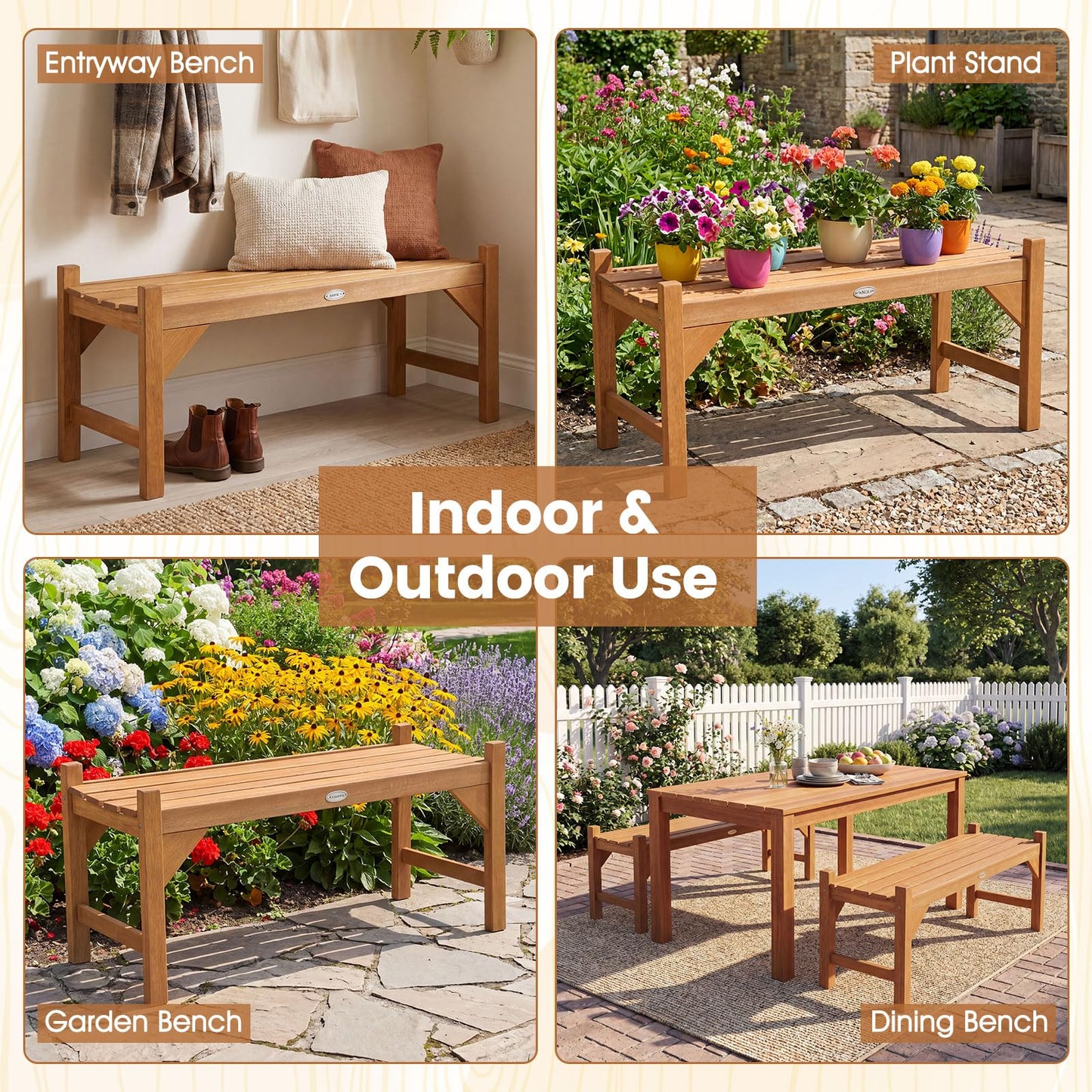 Tangkula 40” Outdoor Backless Bench with Slatted Contoured Seat