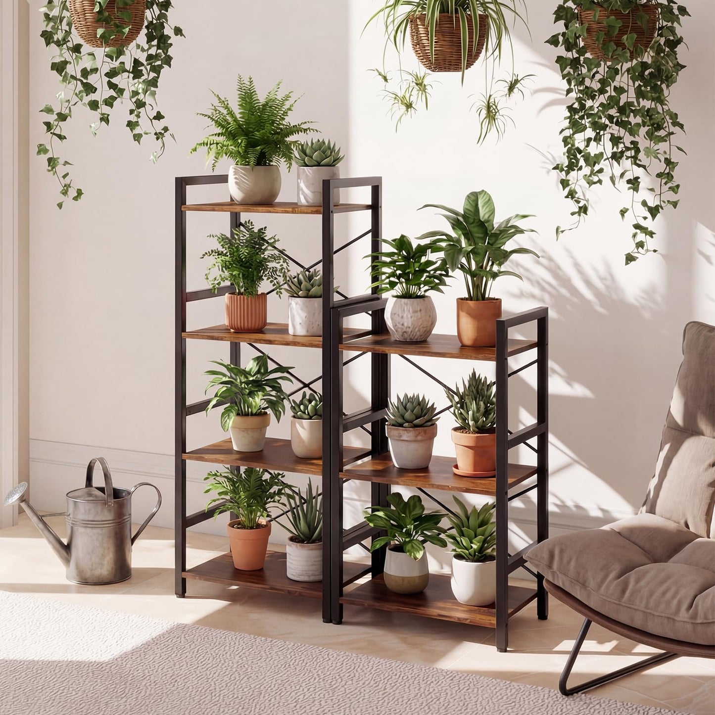 Tangkula 16.5" Width Wooden Open Bookcase with Metal Frame
