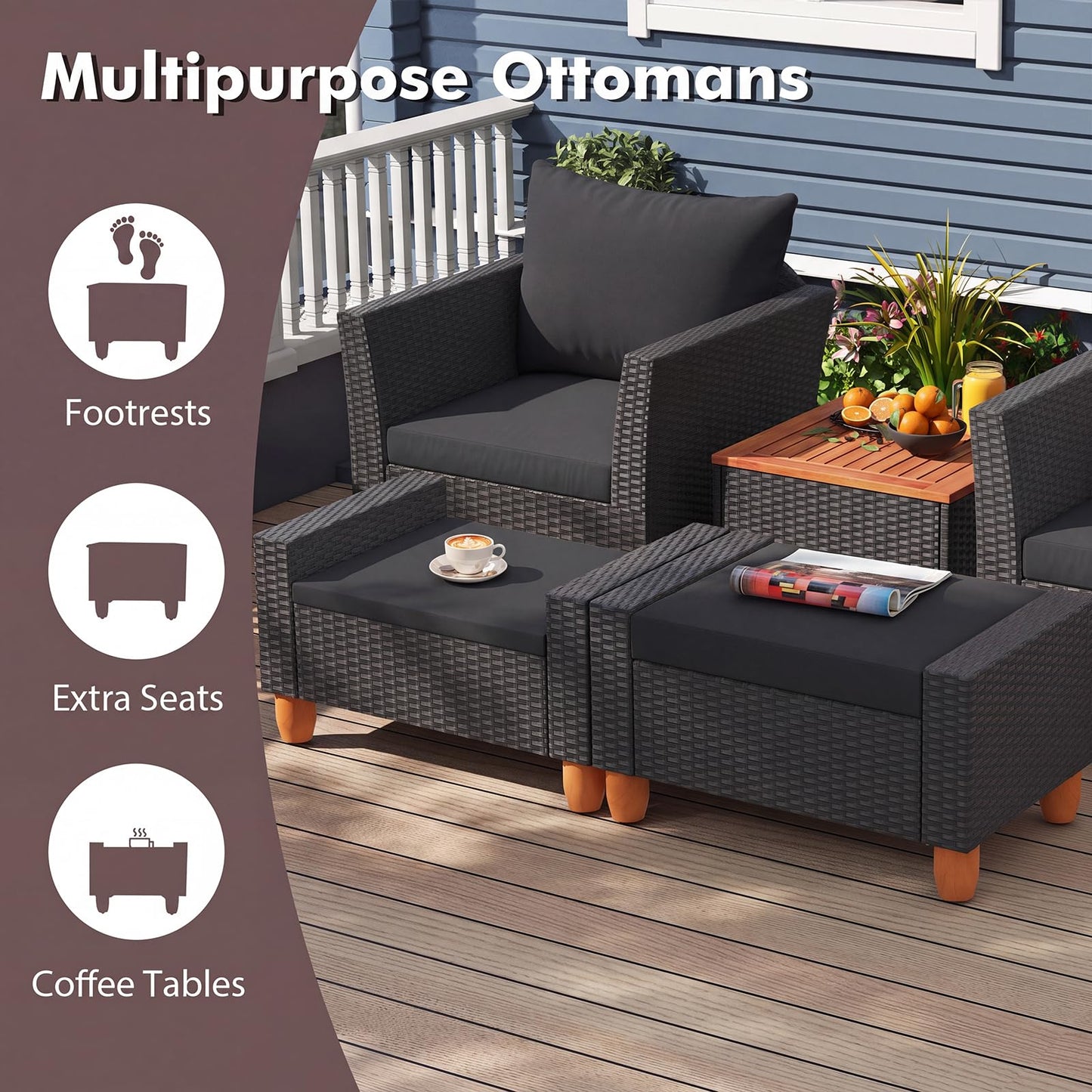 Tangkula 5 Pieces Patio Furniture Set with Coffee Table