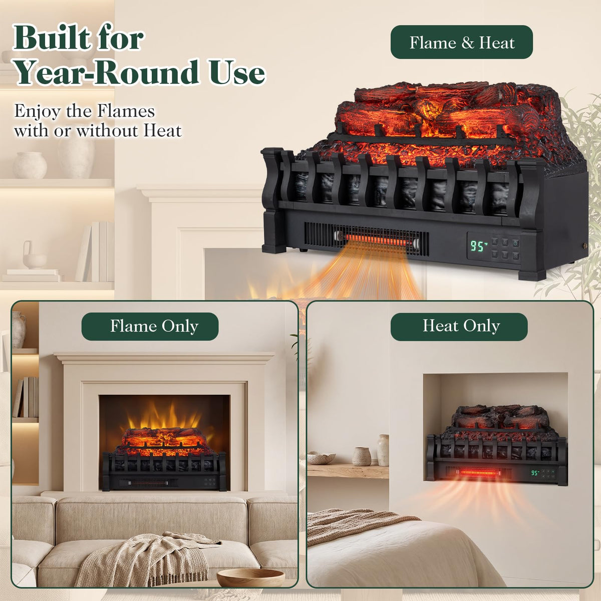 Tangkula 23" WiFi Fireplace Insert Pinewood Set with App and Remote