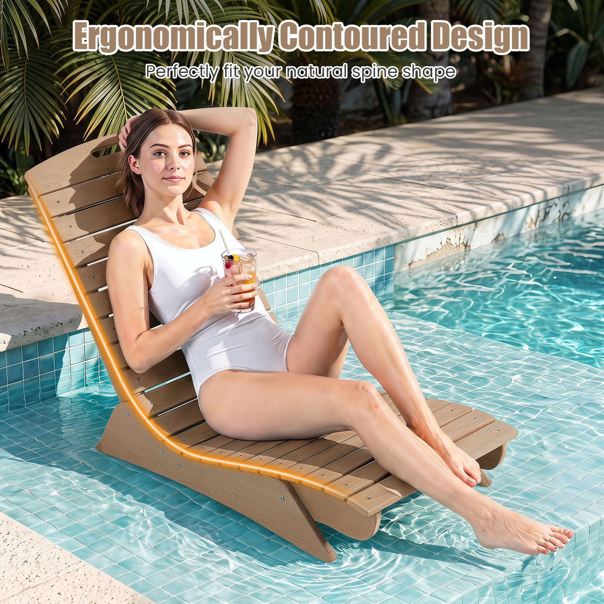 Chaise longue Tangkula en PEHD pour piscine, pour une profondeur d'eau de 5,5" à 8,5"