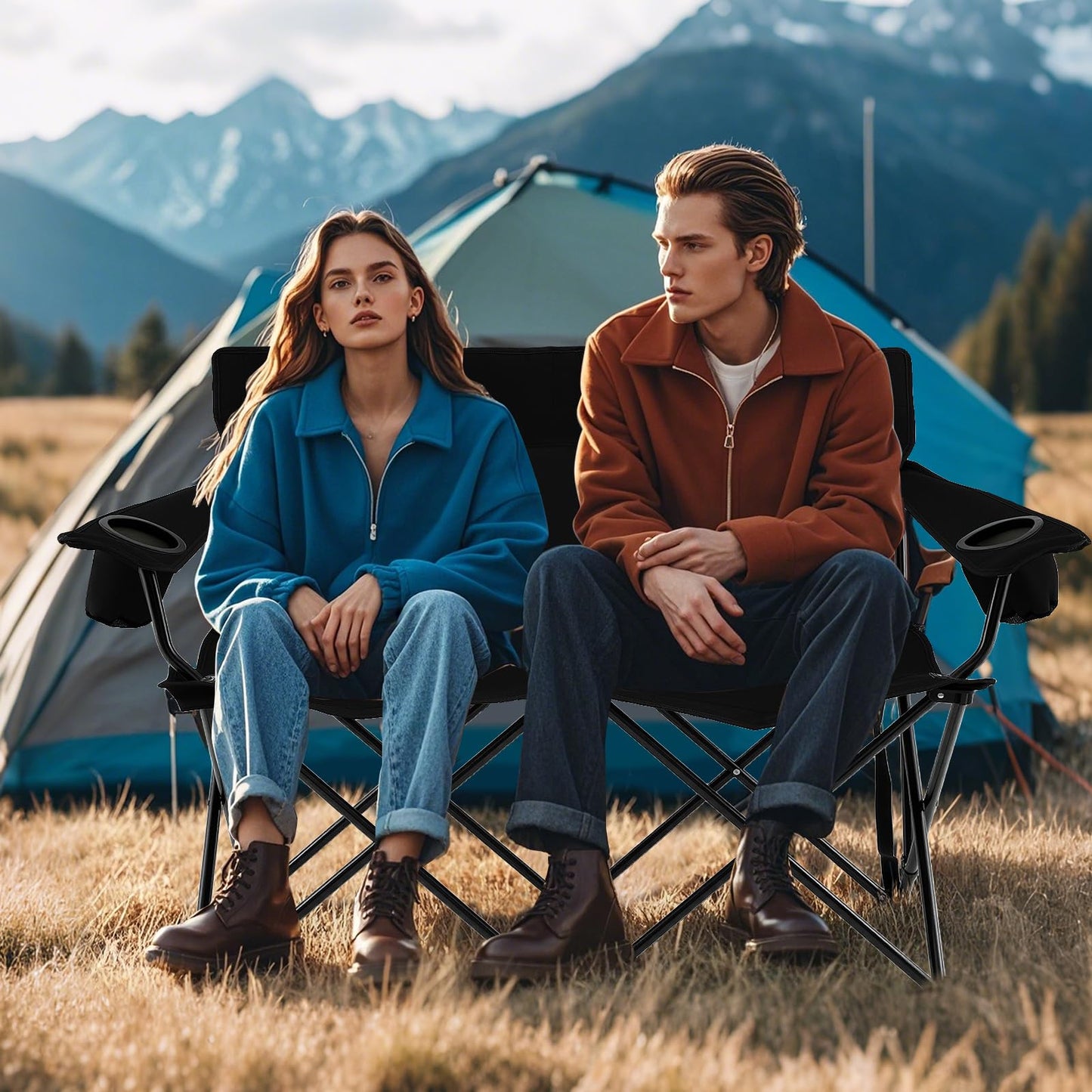 Tangkula 2 Person Camping Chair with Cup Holders