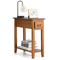 Tangkula Narrow End Table, Slim Side Table with Drawer and Open Shelf