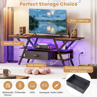 Tangkula TV Stand with Power Outlets & LED Lights for PS5