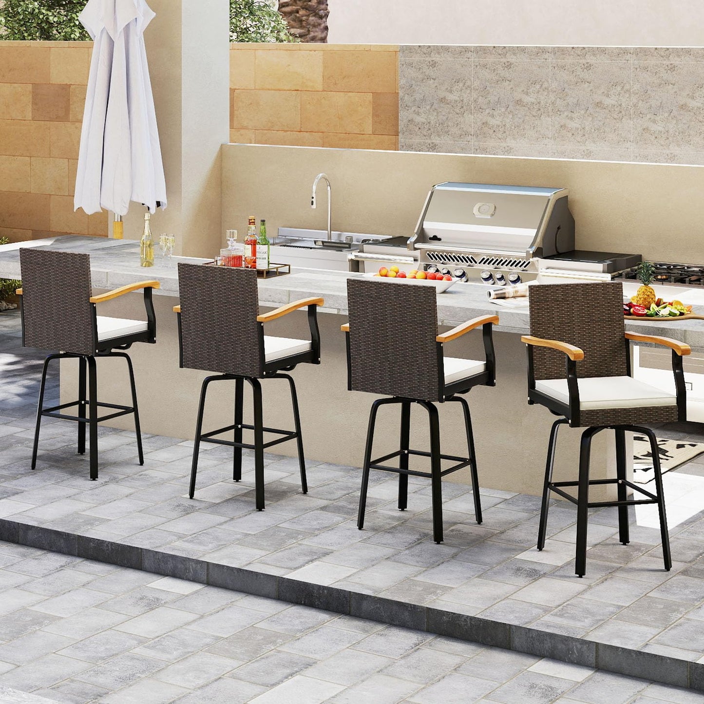 Tangkula Outdoor 360° Swivel Bar Stool for Backyard