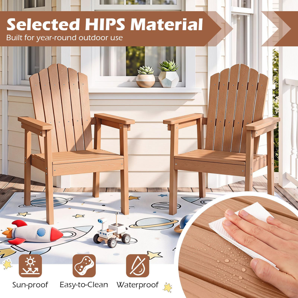 Chaise Adirondack d'extérieur Tangkula avec dossier haut et accoudoirs larges pour terrasse ou piscine