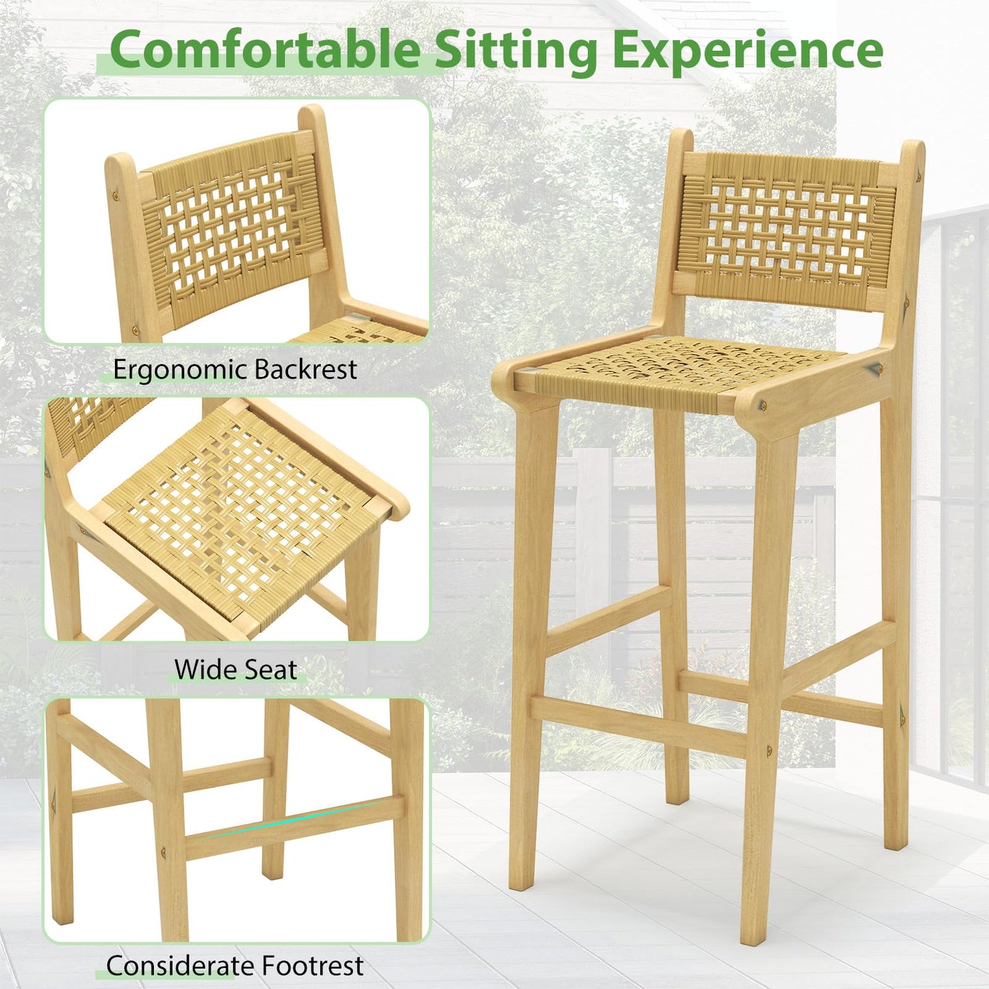 Tangkula Patio Teak Wood Bar Stools（1/2/4）
