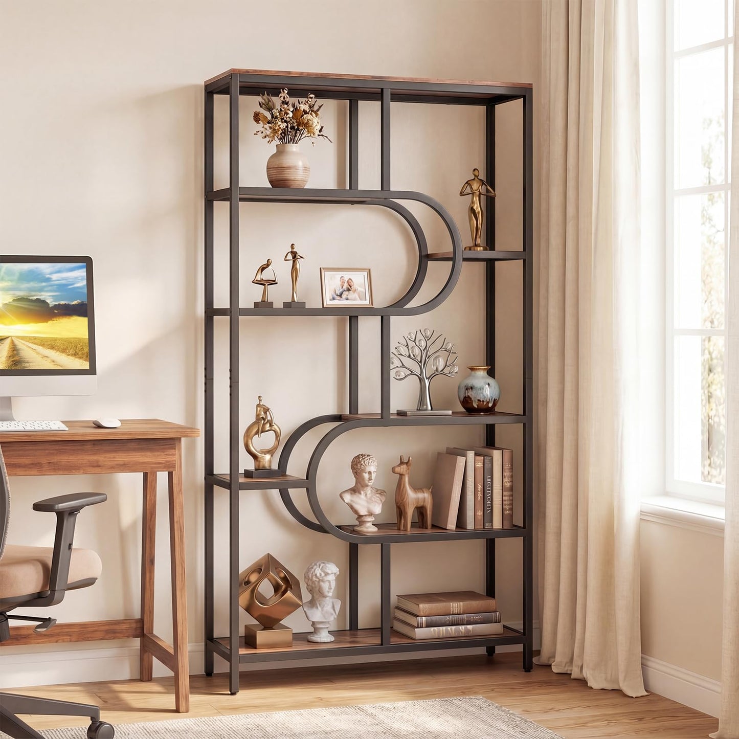Geometric Bookshelf Freestanding Open Bookcase with 8 Storage Shelves(1/2)