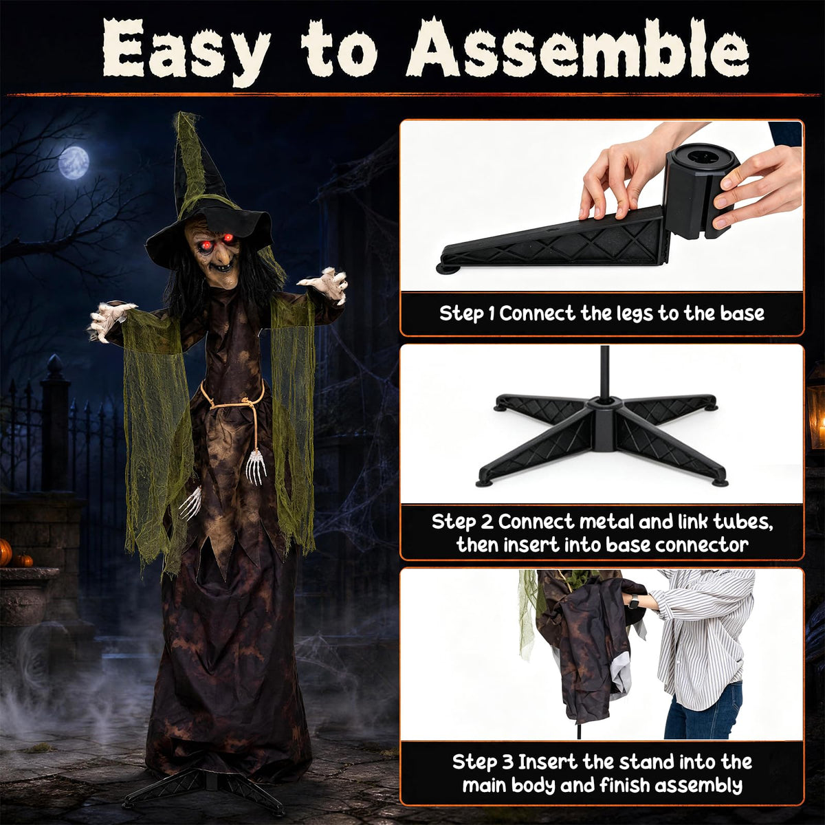 Tangkula 6.2 FT Animated Halloween Standing Talking Witch with Glowing Eyes