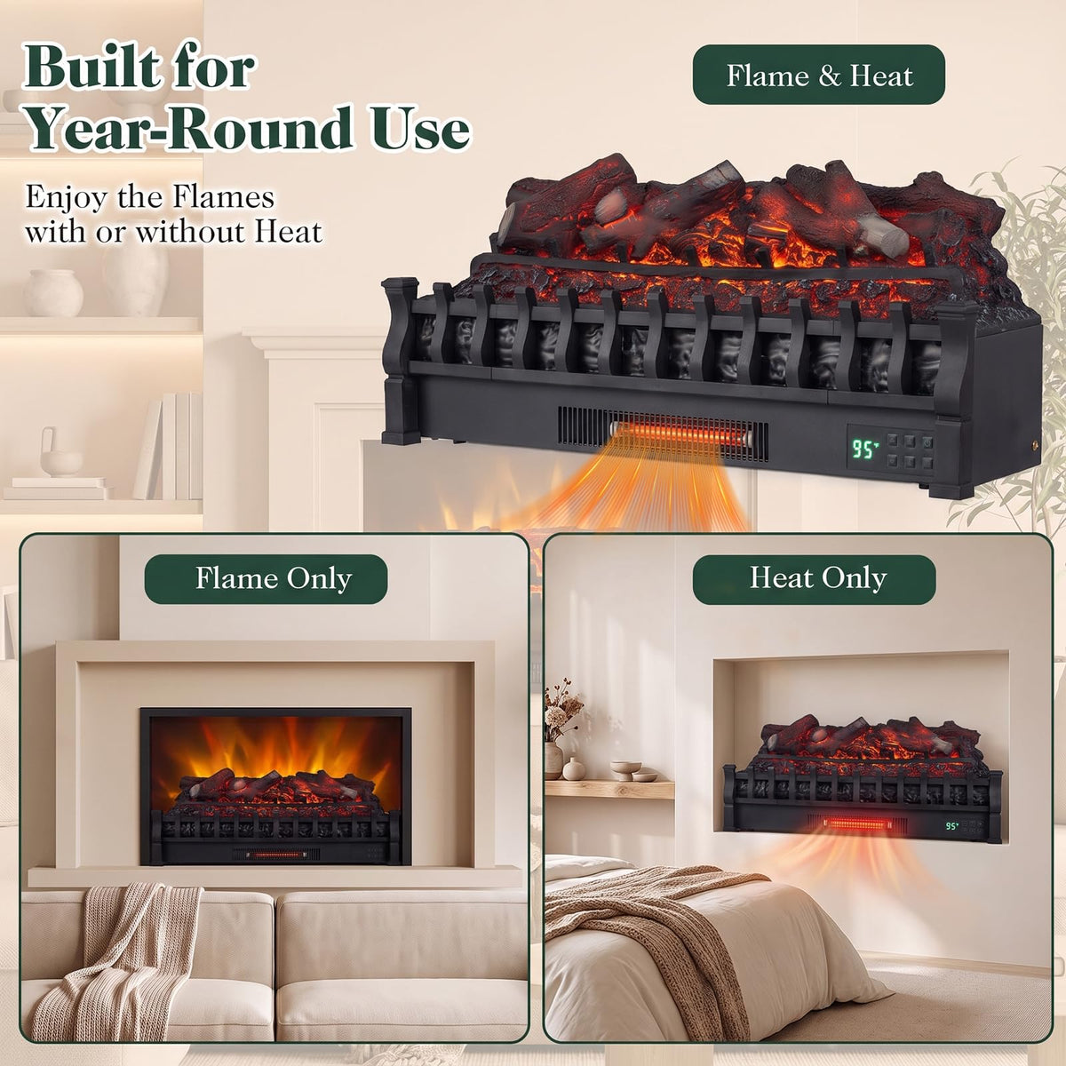 Tangkula 30" WiFi Fireplace Insert Lemonwood Set with Cracking Sound
