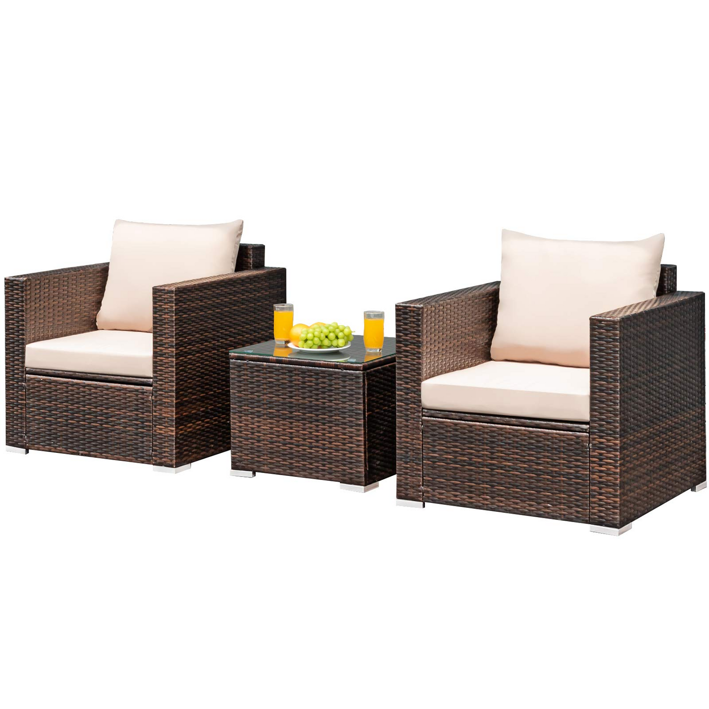 Tangkula 3 Pieces Patio Furniture Set, Outdoor Conversation Rattan Furniture Set