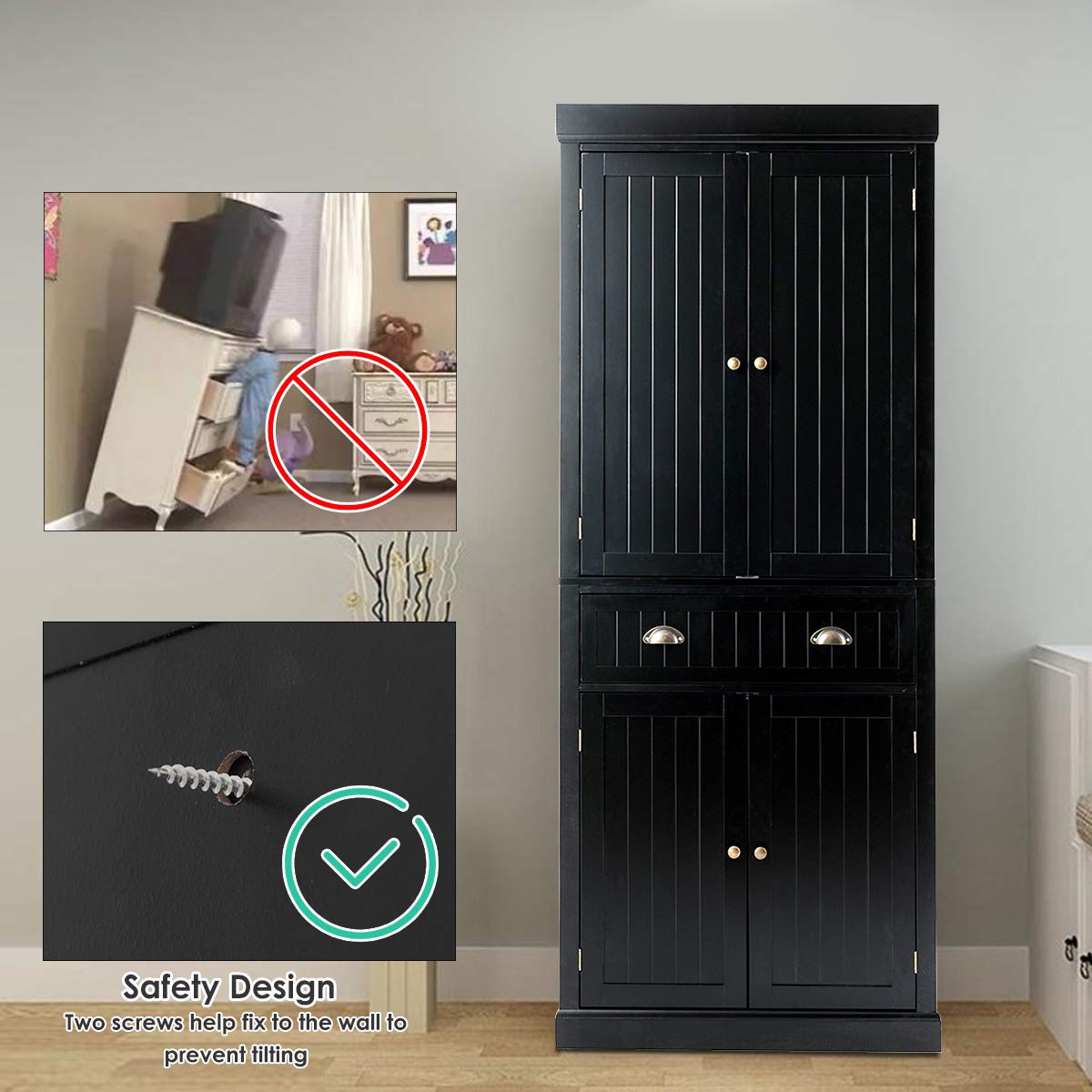 72" Freestanding Kitchen Pantry Cupboard Cabinet - Tangkula