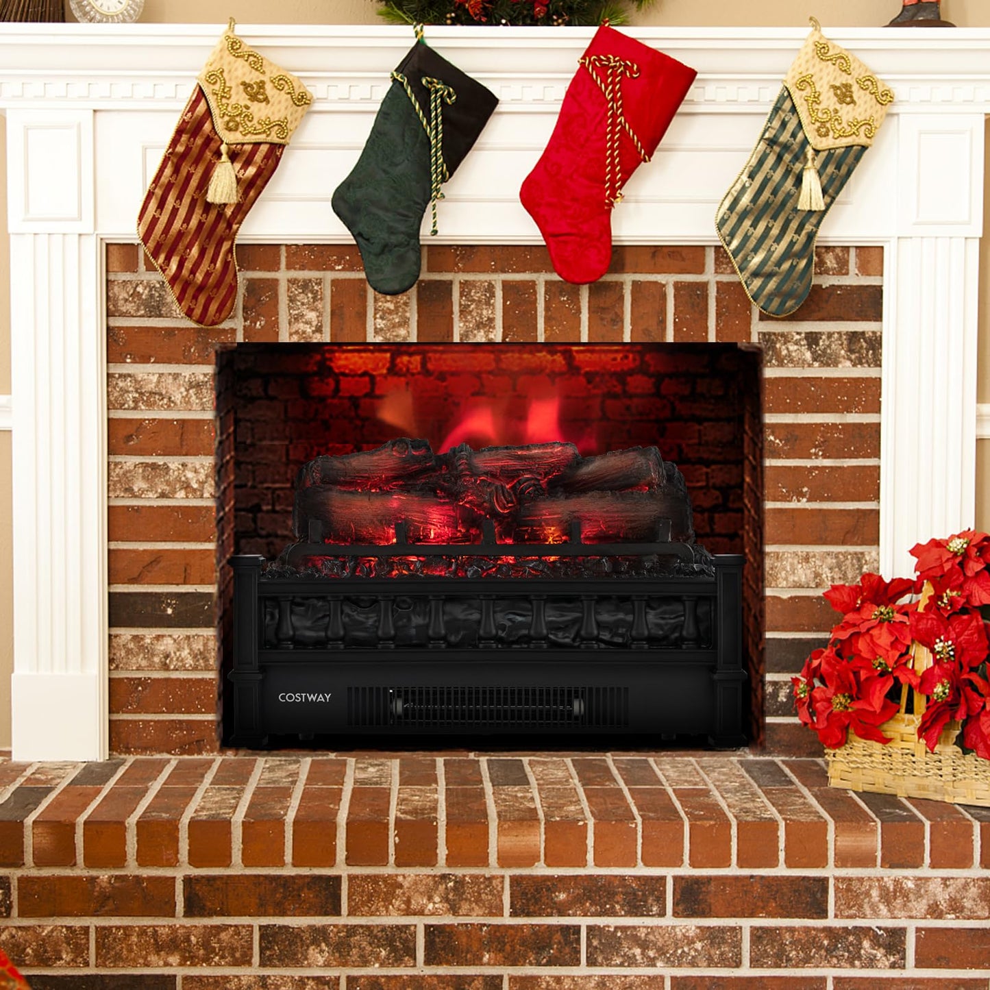 Tangkula 20" Electric Fireplace Log Set Heater with Adjustable Temp